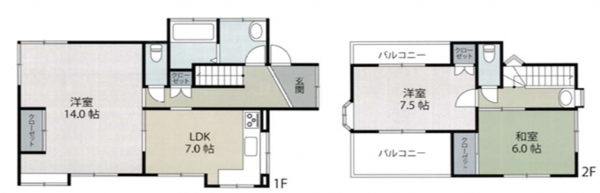 桶川市、中古一戸建ての間取り画像です