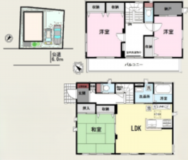 桶川市、中古一戸建ての間取り画像です