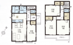 北本市宮内、新築一戸建ての間取り画像です