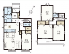 北本市宮内、新築一戸建ての間取り画像です