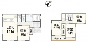 桶川市末広、中古一戸建ての間取り画像です