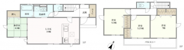 桶川市末広、新築一戸建ての間取り画像です