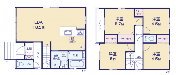 桶川市神明、新築一戸建ての間取り画像です