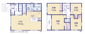 桶川市神明、新築一戸建ての間取り画像です