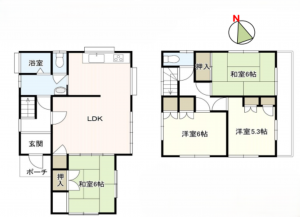 北本市中丸、中古一戸建ての間取り画像です