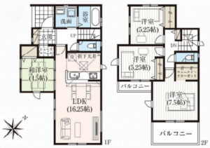 桶川市上日出谷南、新築一戸建ての間取り画像です