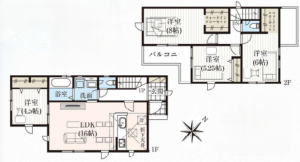 桶川市上日出谷南、新築一戸建ての間取り画像です