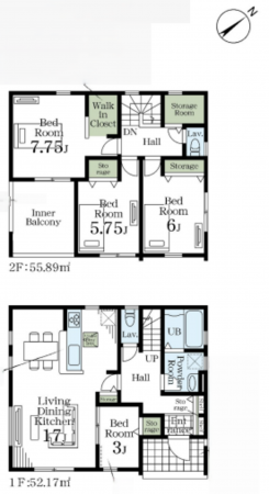 北本市大字下石戸下、新築一戸建ての間取り画像です