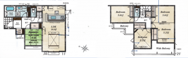 桶川市、新築一戸建ての間取り画像です