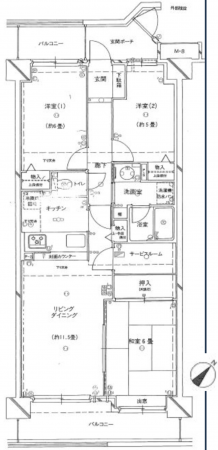 北本市東間、マンションの間取り画像です