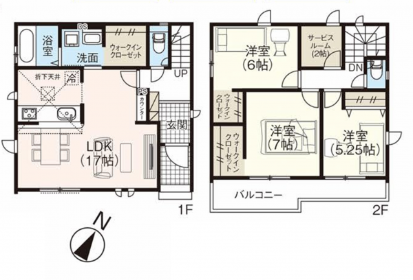 桶川市末広、新築一戸建ての間取り画像です