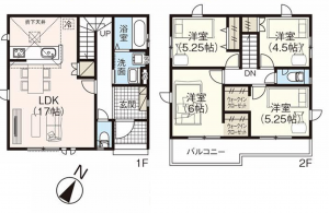 桶川市末広、新築一戸建ての間取り画像です