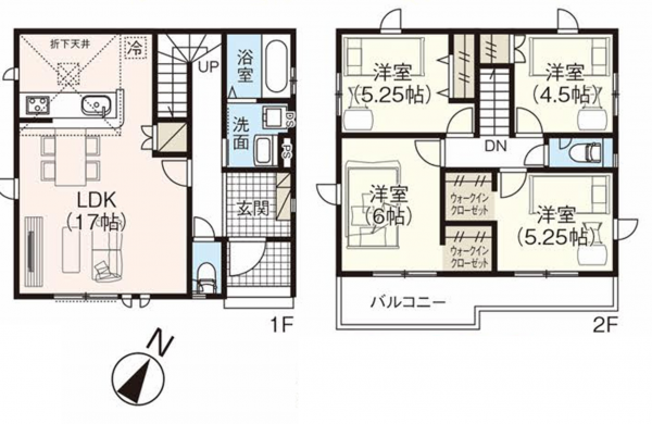 桶川市末広、新築一戸建ての間取り画像です