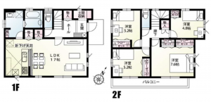 桶川市西、新築一戸建ての間取り画像です