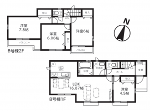 桶川市坂田東、新築一戸建ての間取り画像です