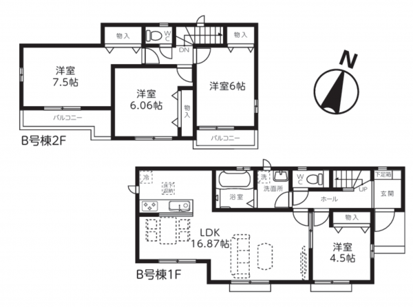 桶川市坂田東、新築一戸建ての間取り画像です