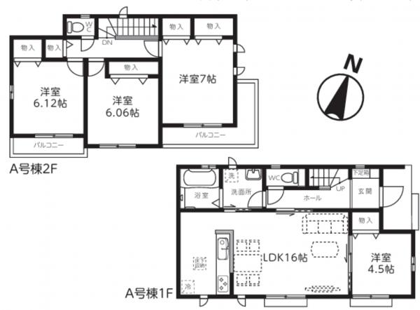 桶川市坂田東、新築一戸建ての間取り画像です