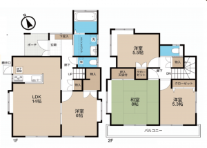 桶川市坂田東、中古一戸建ての間取り画像です