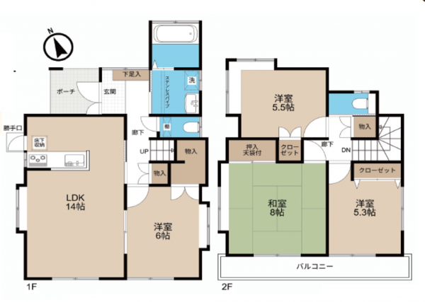 桶川市坂田東、中古一戸建ての間取り画像です
