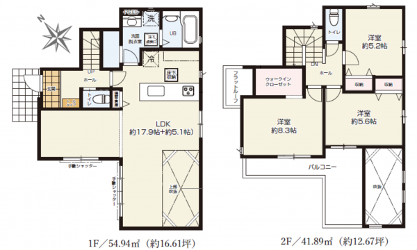 桶川市朝日、新築一戸建ての間取り画像です