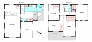 桶川市北、新築一戸建ての間取り画像です