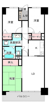 桶川市末広、マンションの間取り画像です