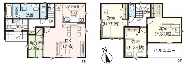 北本市大字下石戸下、新築一戸建ての間取り画像です