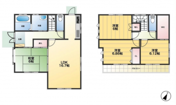 桶川市坂田西、中古一戸建ての間取り画像です