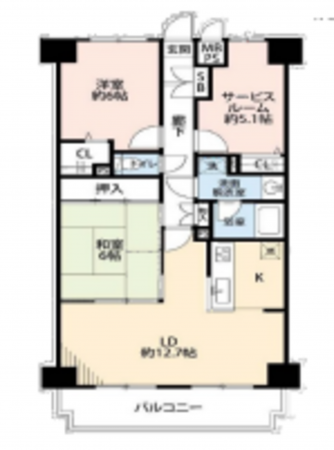 北本市朝日、マンションの間取り画像です