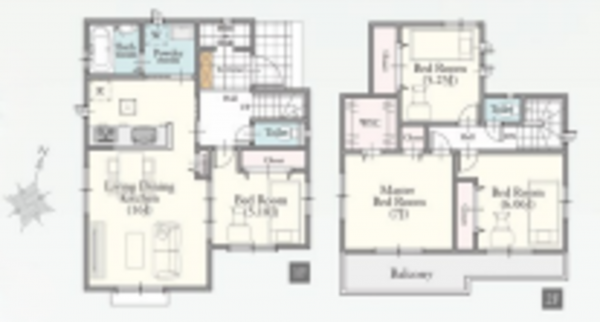 桶川市鴨川、新築一戸建ての間取り画像です