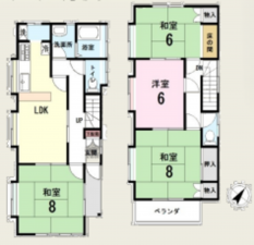 桶川市西、中古一戸建ての間取り画像です