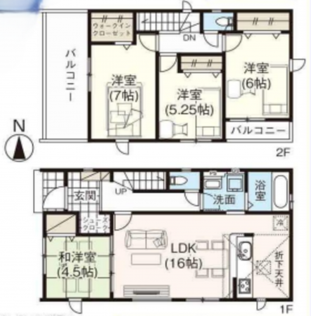 北本市大字下石戸下、新築一戸建ての間取り画像です
