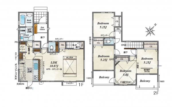 桶川市北、新築一戸建ての間取り画像です