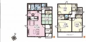 桶川市、新築一戸建ての間取り画像です