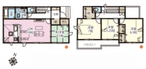 桶川市、新築一戸建ての間取り画像です