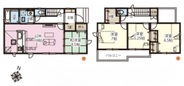 桶川市、新築一戸建ての間取り画像です