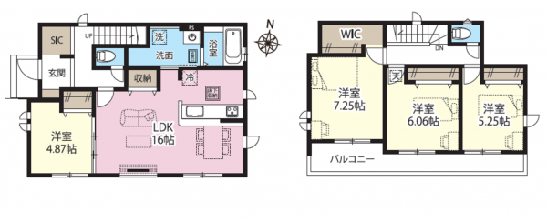 桶川市、新築一戸建ての間取り画像です