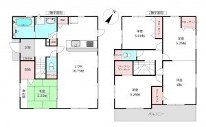 桶川市、新築一戸建ての間取り画像です