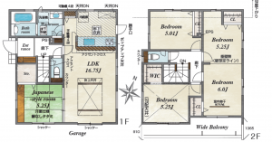 桶川市、新築一戸建ての間取り画像です