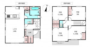 桶川市、新築一戸建ての間取り画像です