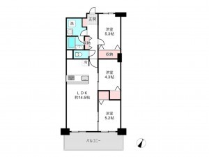 北本市二ツ家、マンションの間取り画像です