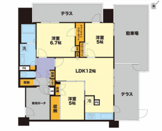 桶川市朝日、マンションの間取り画像です