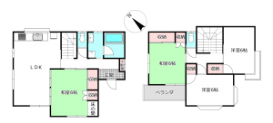 桶川市、中古一戸建ての間取り画像です