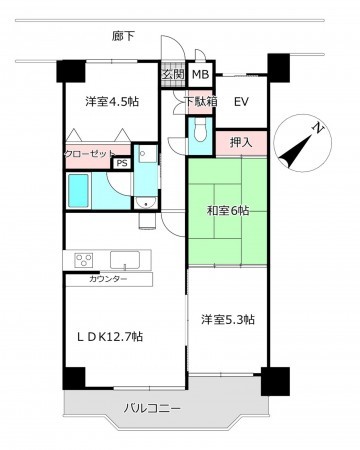 桶川市西、マンションの間取り画像です