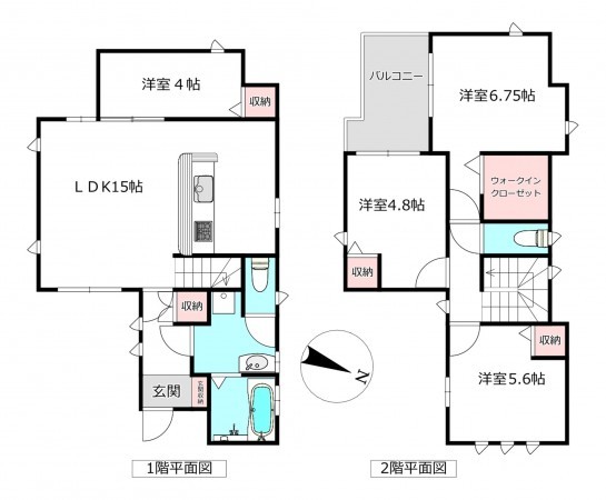 桶川市下日出谷西、中古一戸建ての間取り画像です