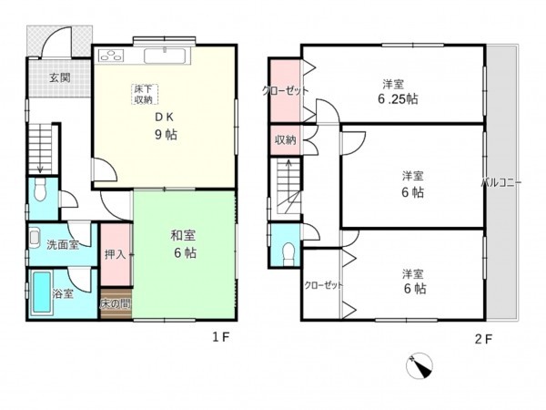 北本市中丸、中古一戸建ての間取り画像です