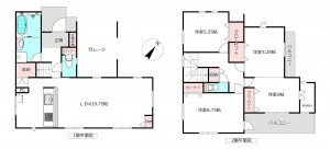 桶川市末広、新築一戸建ての間取り画像です