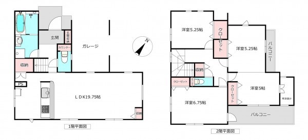 桶川市末広、新築一戸建ての間取り画像です