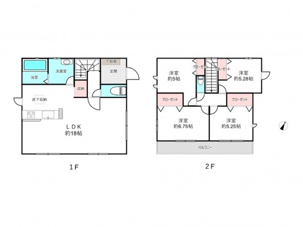 桶川市北、中古一戸建ての間取り画像です