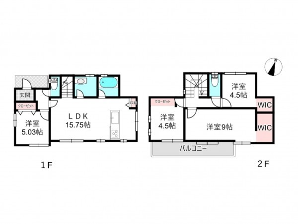 北本市宮内、中古一戸建ての間取り画像です